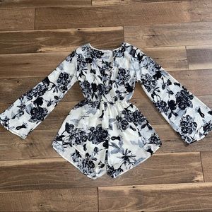 Black and White Floral Romper